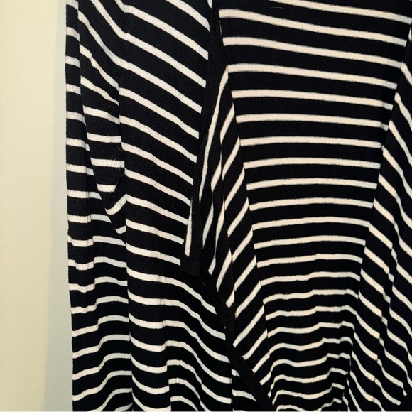 Market & Spruce Black White Stripe Elbow Patch Open Front Cardigan Sweater L - Picture 2 of 5